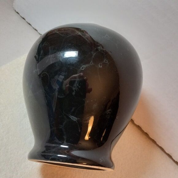 Vintage 3D Cameo w/ Gold trim Black Ceramic Vase Cottagecore Grandmacore - Picture 5 of 8